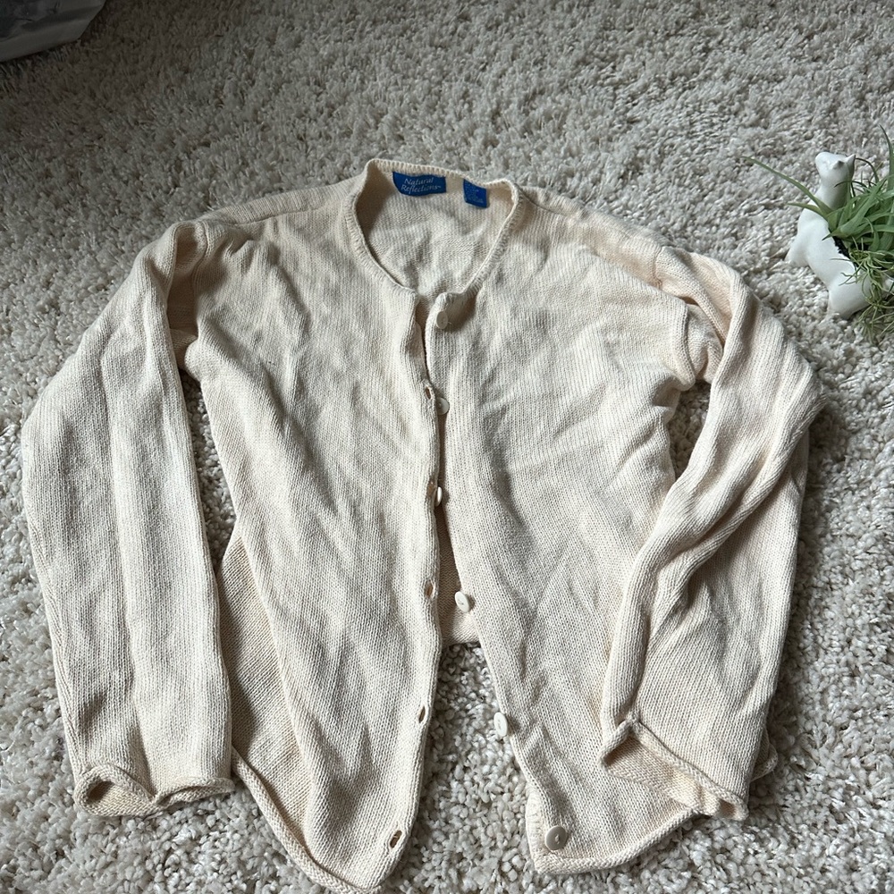 Y2K 2000s thick Natural Reflections vintage cream big button cardigan sw…